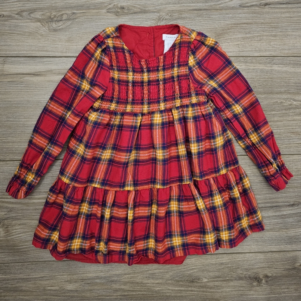 Red Plaid Long Sleeve Dress